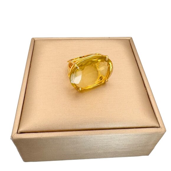 Bounkit Large Cocktail Ring Sz. 8 Oval Lemon Quartz Statement Art Deco Gemstone - Picture 3 of 14